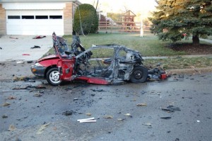 Vehicle explosion damage from improperly transported acetylene tank